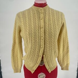 Vintage 60s Deans Of Scotland Buttercup Yellow Wool Knit Cardigan